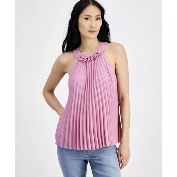 INC International Concepts Pink Pleated Chain Trim Sleeveless Top Women’s Size M - Picture 1 of 15